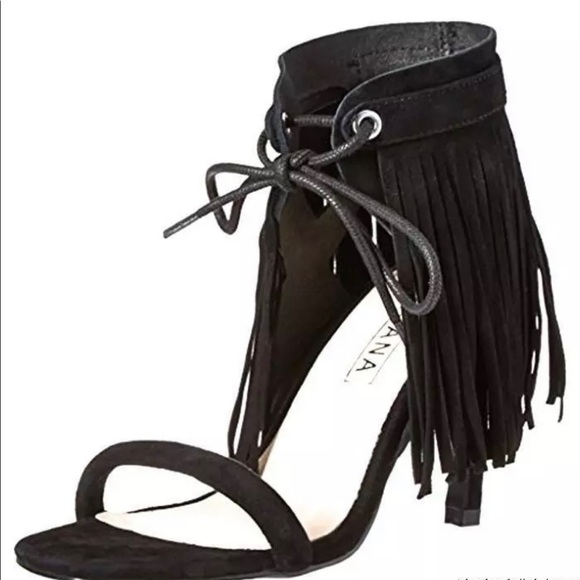 Sol Sana Black Suede Fringe Heels - Picture 1 of 6